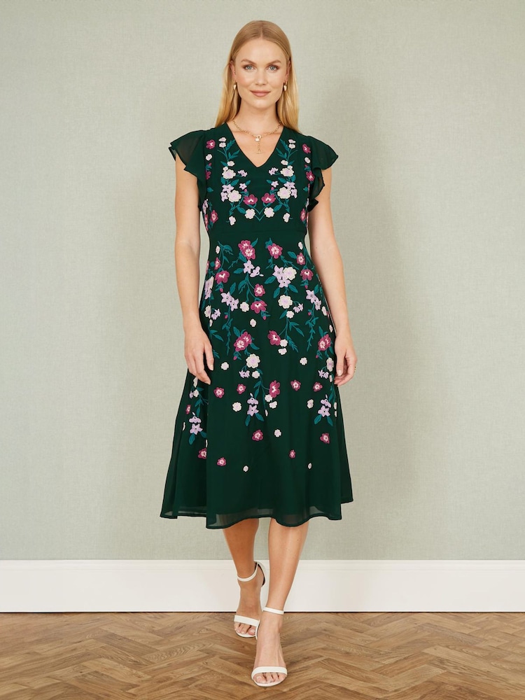 Yumi All Over Floral Print Embroidery Midi Skater Dress - Image 1 of 5 Yumi All Over Floral Print Embroidery Midi Skater Dress - Image 1 of 5