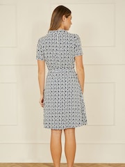 Yumi Blue Geo Print Retro Style Shirt Dress - Image 2 of 5