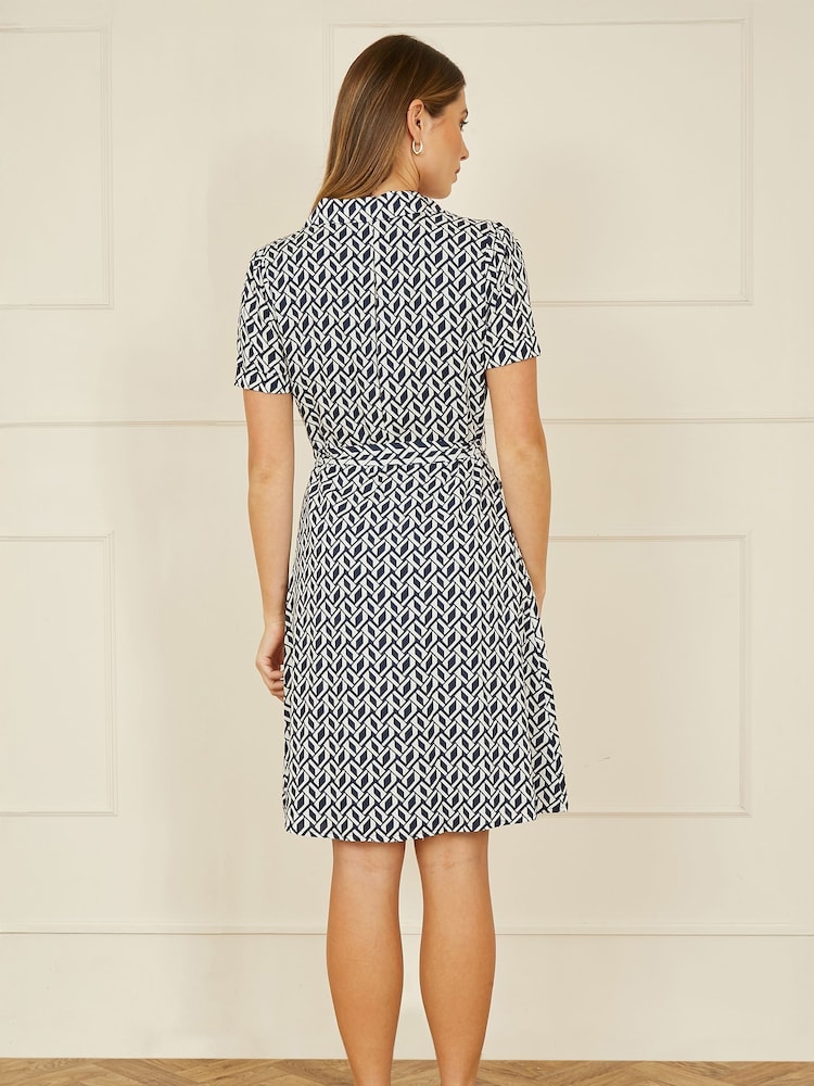 Yumi Blue Geo Print Retro Style Shirt Dress - Image 2 of 5
