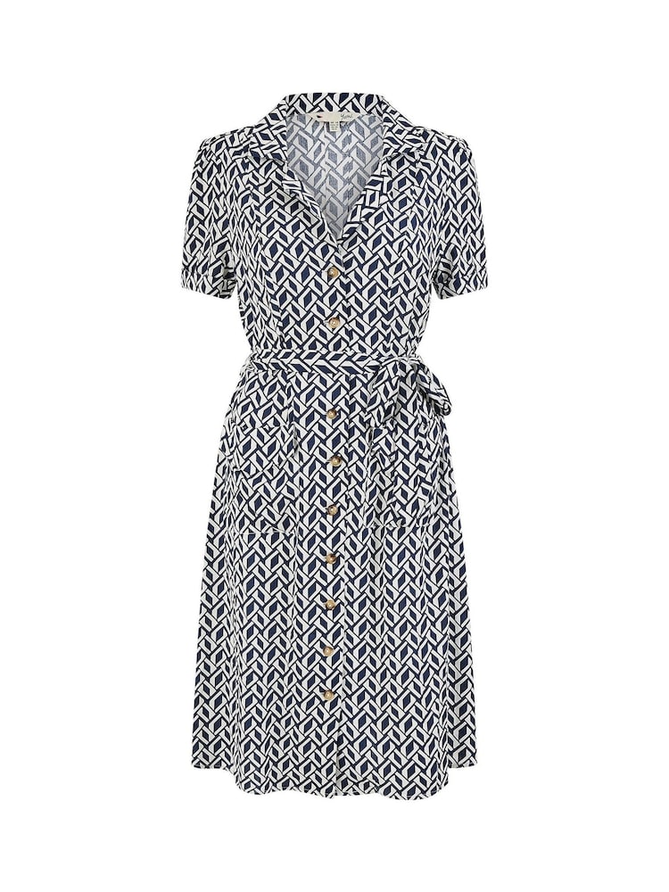 Yumi Blue Geo Print Retro Style Shirt Dress - Image 5 of 5