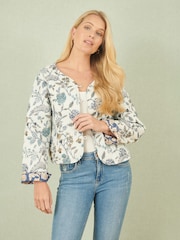 Yumi White cream Animal Reversible Quilted 100% Cotton Jacket - Image 1 of 5