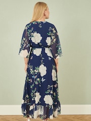 Yumi Blue Bird and Floral Print Midi Wrap Dress - Image 4 of 5