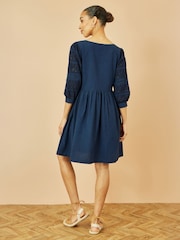 Yumi Blue 100% Cotton Tunic With Broderie Anglaise Puff Sleeves - Image 4 of 4