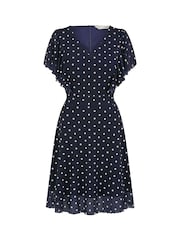 Yumi Blue Polka Dot Skater Dress With Ruffle Sleeves - Image 5 of 5