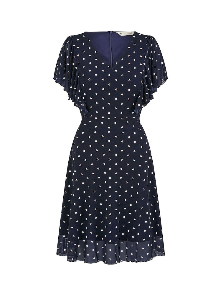 Yumi Blue Polka Dot Skater Dress With Ruffle Sleeves - Image 5 of 5