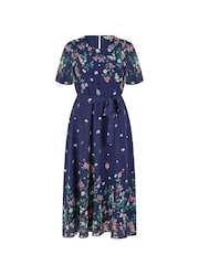 Yumi Blue Daisy Mirror Placement Skater Dress With Angel Sleeves - Image 5 of 5