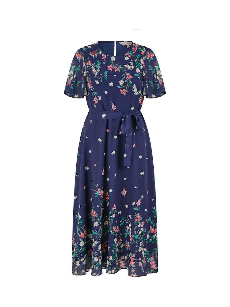 Yumi Blue Daisy Mirror Placement Skater Dress With Angel Sleeves - Image 5 of 5