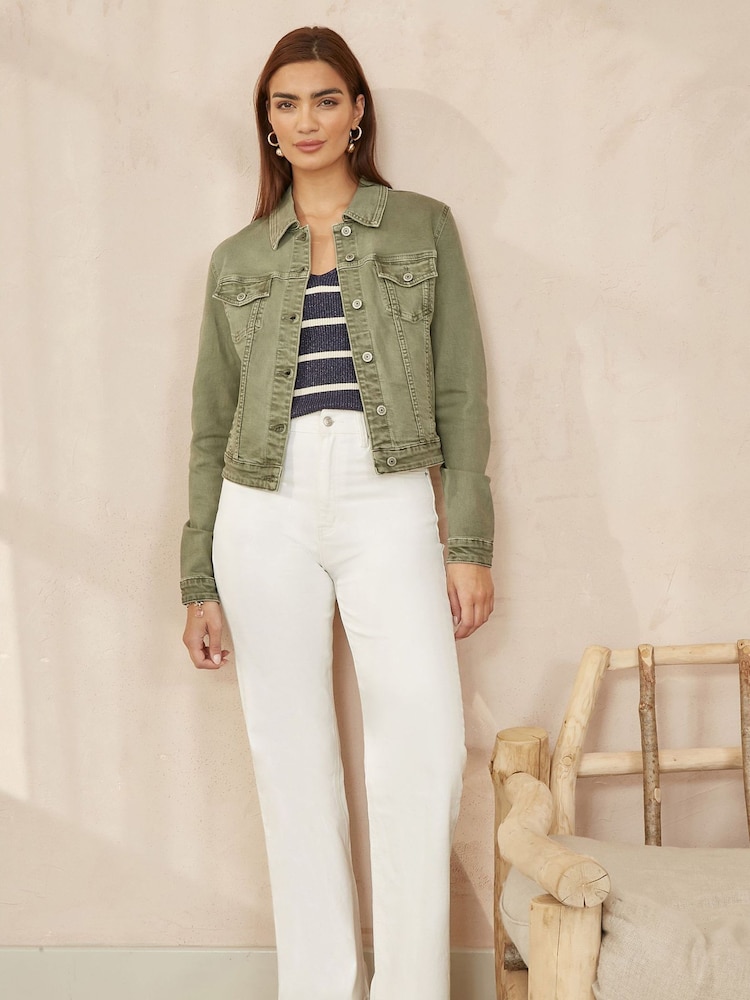 Yumi Green Stretch Cotton Denim Jacket - Image 1 of 4