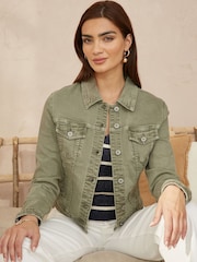 Yumi Green Stretch Cotton Denim Jacket - Image 3 of 4
