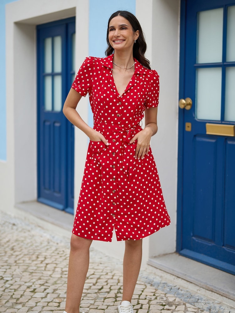 Yumi Red Retro Shirt Polka Dot Dress - Image 1 of 5