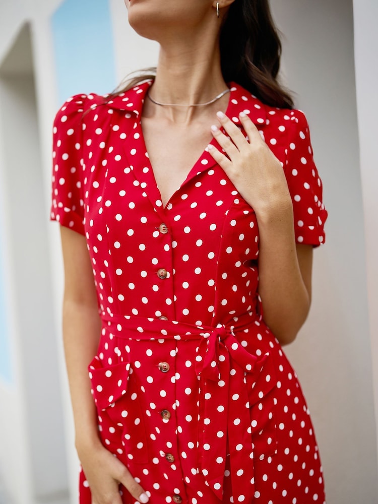 Yumi Red Retro Shirt Polka Dot Dress - Image 2 of 5