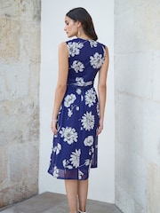 Yumi Blue Floral Print Stretch Mesh Dress With Pockets - Image 2 of 5