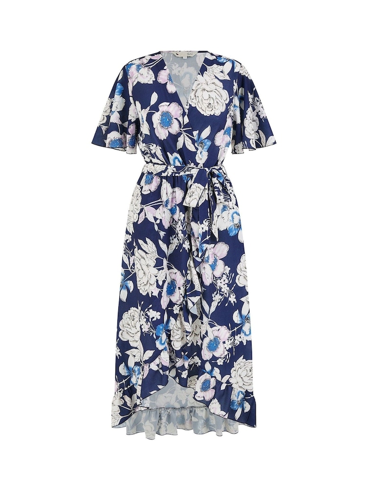 Yumi Blue Floral Print Midi Wrap Dress - Image 5 of 5