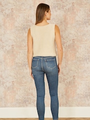 Yumi Natural Knitted Tie Detail Knitted 100% Cotton Waistcoat - Image 3 of 4