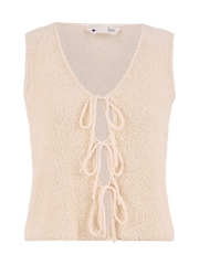Yumi Natural Knitted Tie Detail Knitted 100% Cotton Waistcoat - Image 4 of 4