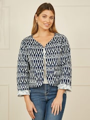 Yumi Blue Ikat Reversible Quilted 100% Cotton Jacket - Image 1 of 5