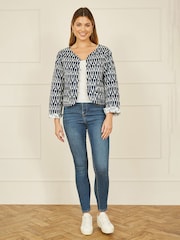 Yumi Blue Ikat Reversible Quilted 100% Cotton Jacket - Image 2 of 5