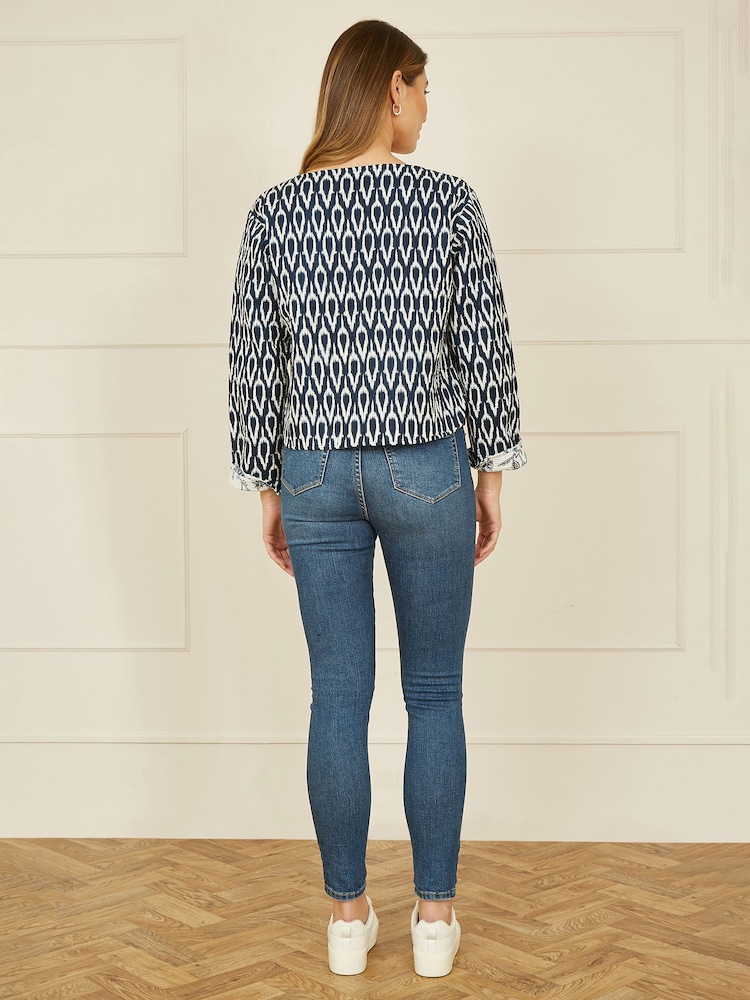 Yumi Blue Ikat Reversible Quilted 100% Cotton Jacket - Image 3 of 5