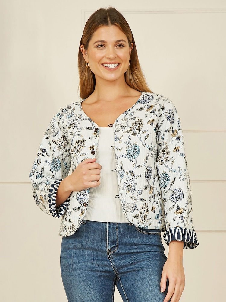 Yumi Blue Ikat Reversible Quilted 100% Cotton Jacket - Image 4 of 5