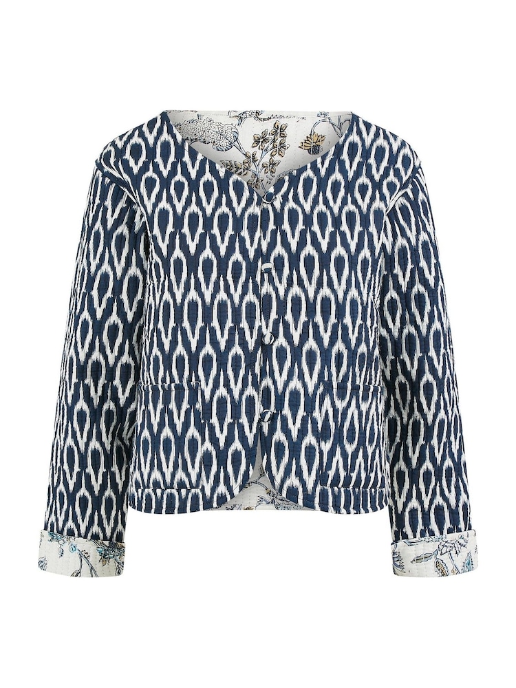 Yumi Blue Ikat Reversible Quilted 100% Cotton Jacket - Image 5 of 5 Yumi Blue Ikat Reversible Quilted 100% Cotton Jacket - Image 5 of 5