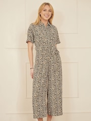 Yumi Brown Leopard Print Pleated Fabric Jumpsuit - Image 1 of 5