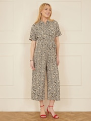 Yumi Brown Leopard Print Pleated Fabric Jumpsuit - Image 2 of 5