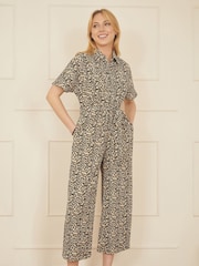 Yumi Brown Leopard Print Pleated Fabric Jumpsuit - Image 3 of 5
