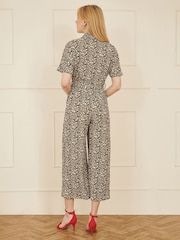 Yumi Brown Leopard Print Pleated Fabric Jumpsuit - Image 4 of 5