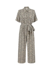 Yumi Brown Leopard Print Pleated Fabric Jumpsuit - Image 5 of 5