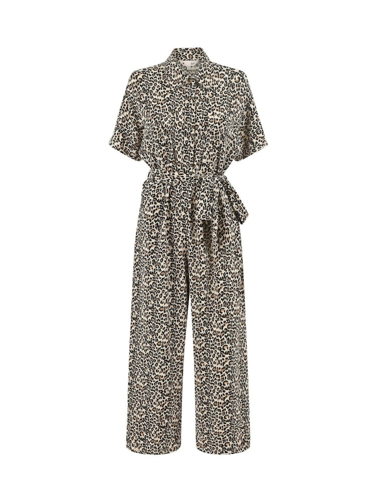 Yumi Brown Leopard Print Pleated Fabric Jumpsuit - Image 5 of 5