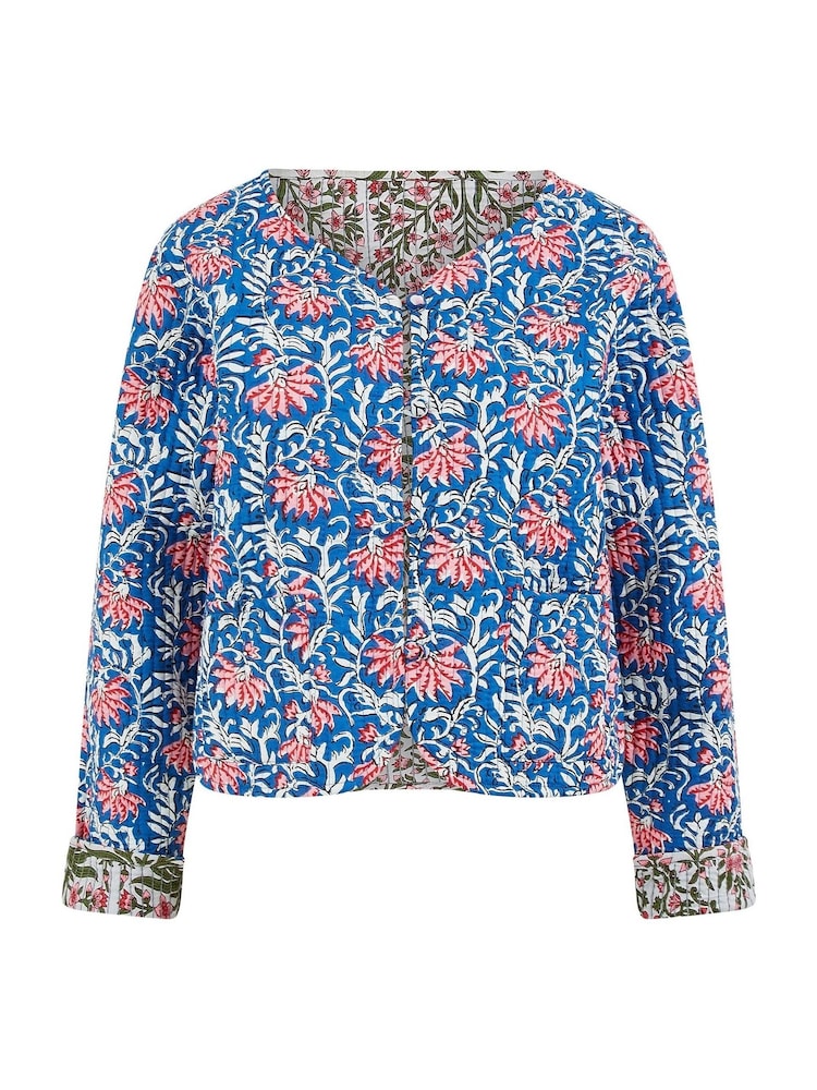 Yumi Blue Dark Animal Reversible Quilted 100% Cotton Jacket - Image 5 of 5