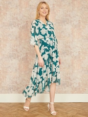 Yumi Green Kimono Sleeves Midi Dip Hem Wrap Midi Dress - Image 1 of 4