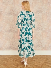 Yumi Green Kimono Sleeves Midi Dip Hem Wrap Midi Dress - Image 4 of 4
