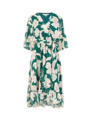 Yumi Green Kimono Sleeves Midi Dip Hem Wrap Midi Dress - Image 5 of 5