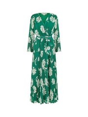 Yumi Green Floral Print Pleated Wrap Long Sleeve Dress - Image 5 of 5