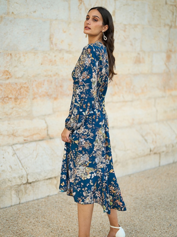 green emerald velvet dress Provence Bloom Tiered Midi Dress Floral Blue– Selfie Leslie
