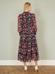 Yumi Blue Blossom Print Maxi Dress With Long Sleeves and Lace Trims - Image 3 of 5