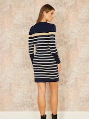 Yumi Blue Striped Knitted Dress With Button Cuff Detail - Image 3 of 4
