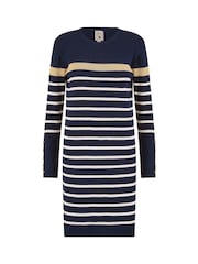 Yumi Blue Striped Knitted Dress With Button Cuff Detail - Image 4 of 4