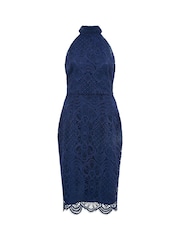 Yumi Blue Lace Halter Neck Dress - Image 4 of 4
