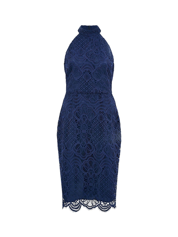 Yumi Blue Lace Halter Neck Dress - Image 4 of 4