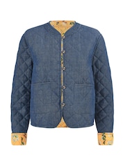 Yumi Blue Chambray Quilted 100% Cotton Jacket With Reversible Floral Print Lining - Image 5 of 5