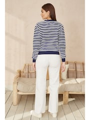 Yumi Blue Relaxed Fit Stripe Knit Cardigan - Image 3 of 4