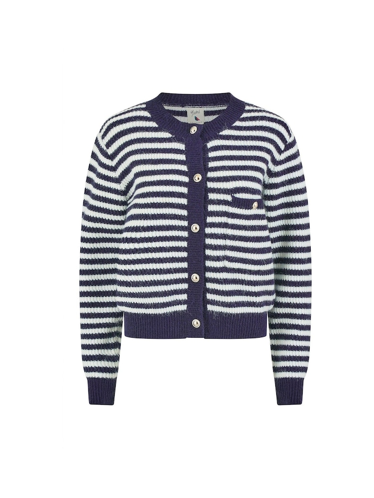 Yumi Blue Relaxed Fit Stripe Knit Cardigan - Image 4 of 4