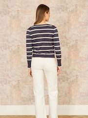 Yumi Blue Striped Sparkle Knitted Cardigan - Image 3 of 4