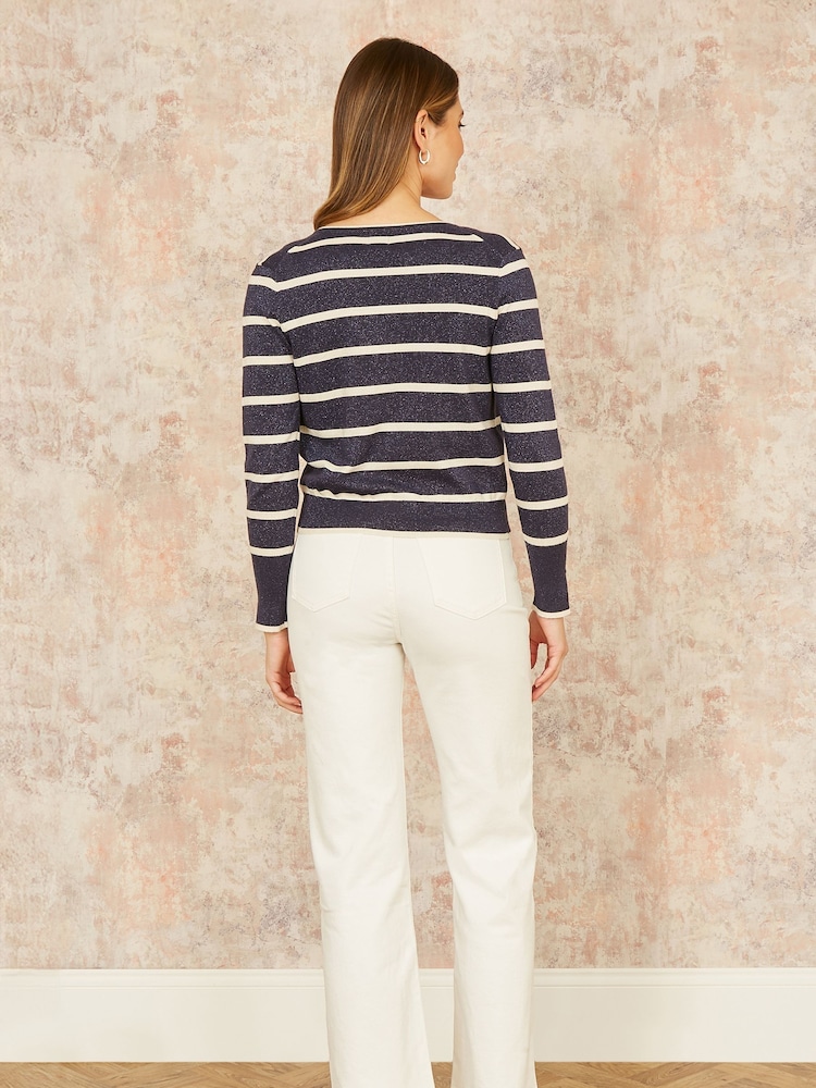 Yumi Blue Striped Sparkle Knitted Cardigan - Image 3 of 4
