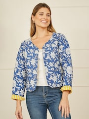 Yumi Blue Animal Reversible Quilted 100% Cotton Jacket - Image 1 of 5