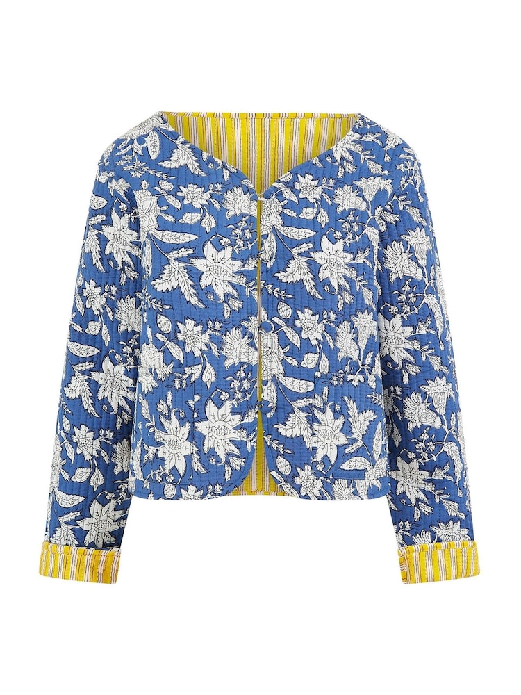 Yumi Blue Animal Reversible Quilted 100% Cotton Jacket - Image 5 of 5