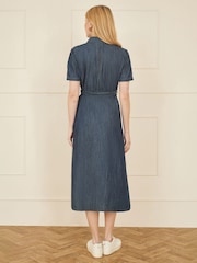 Yumi Blue Chambray Utility Midi Denim 100% Cotton Shirt Dress - Image 3 of 4