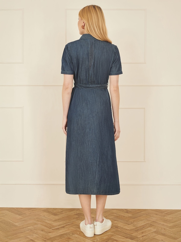 Buy Yumi Blue Chambray Utility Midi Denim 100% Cotton Shirt Dress from Next  USA